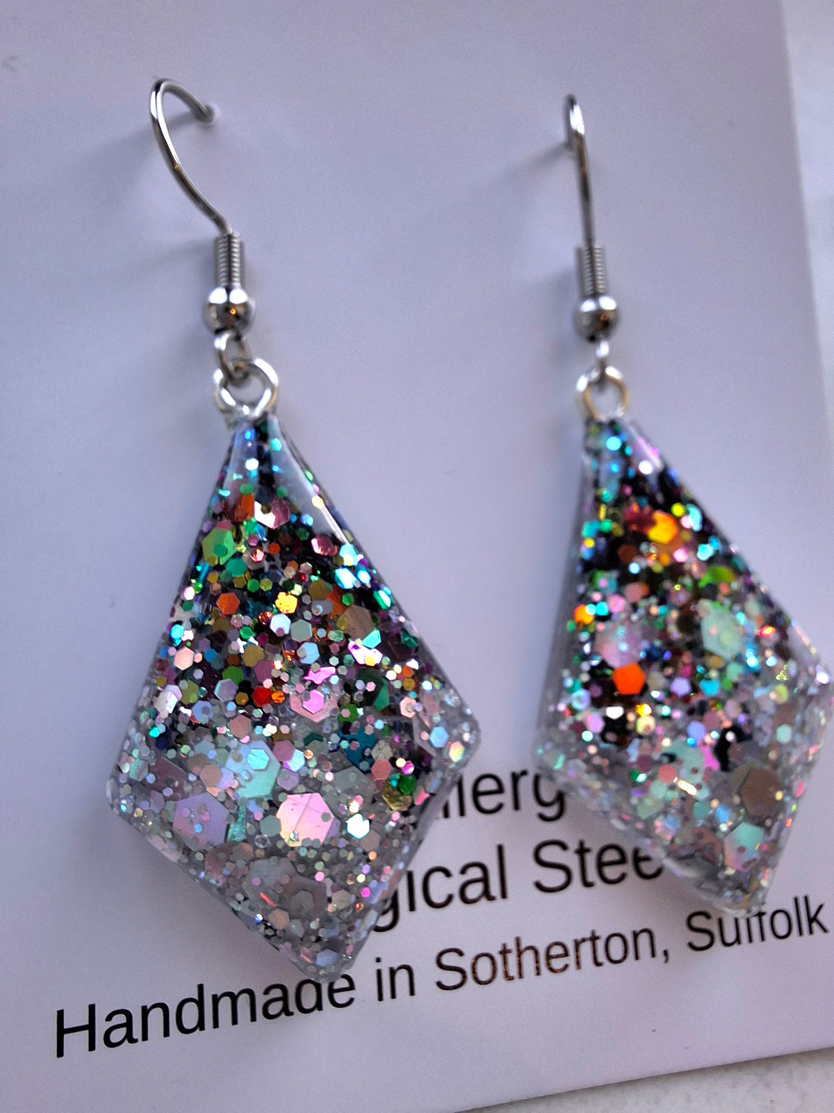 Two tone diamond glitter dangles