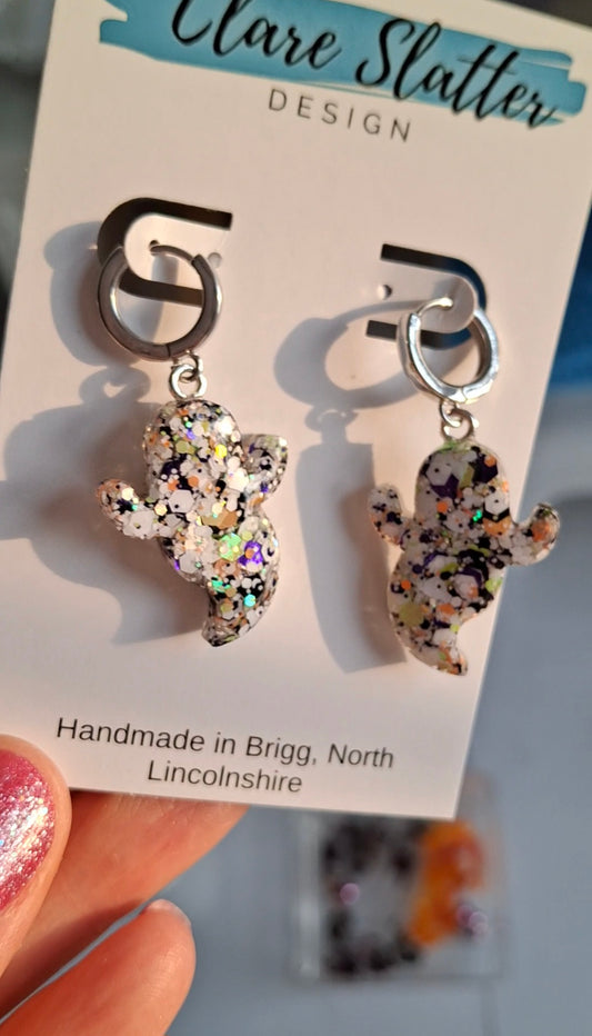 White multicolour glitter large ghost huggies