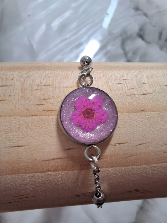 Real flower silver slider bracelet