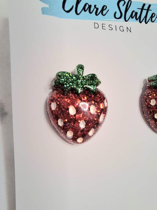 Resin Strawberry glitter studs