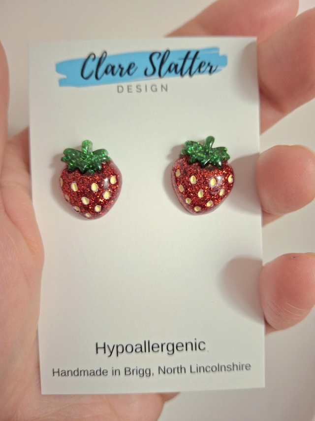 Resin Strawberry glitter studs